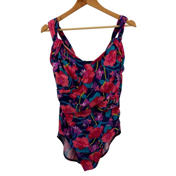 Lands End Floral Faux Wrap One Piece Swimsuit Size 20W Slimming Underwire Pink - Picture 1 of 10